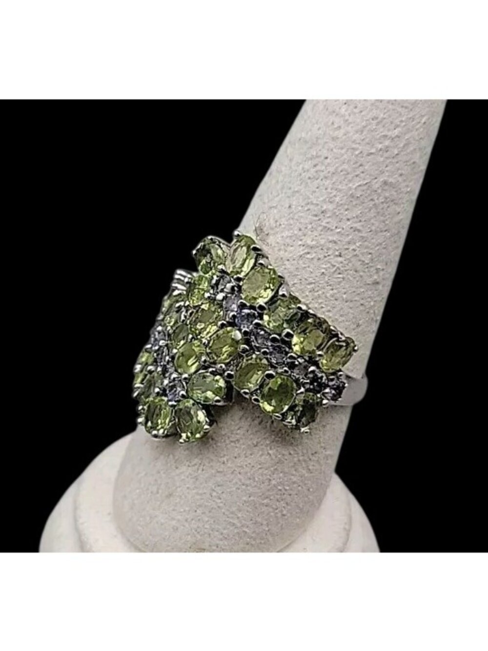 Sterling Silver 925 Peridot Tanzanite Bypass Cluster Ring 9 AS IS Missing Stone - Picture 3 of 14